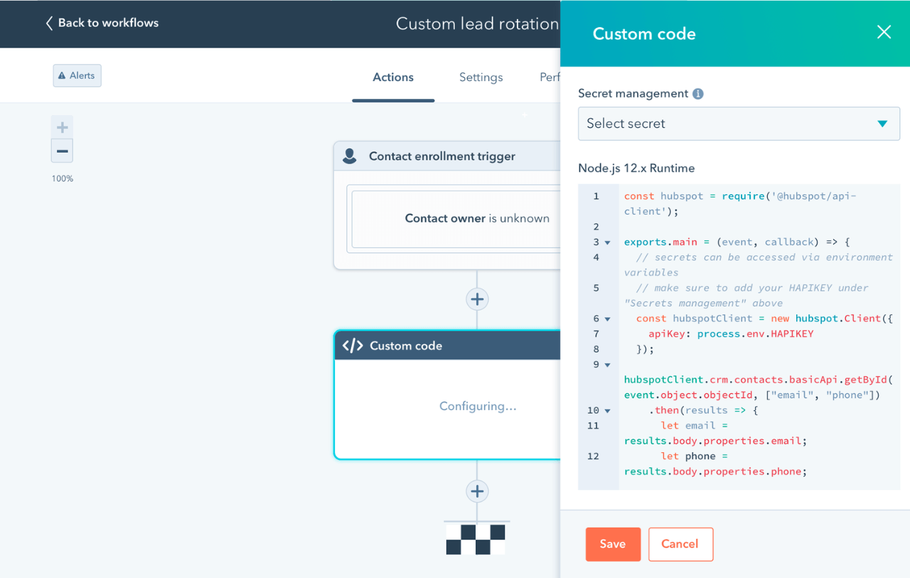 screen of a Java script code in the automation workflow